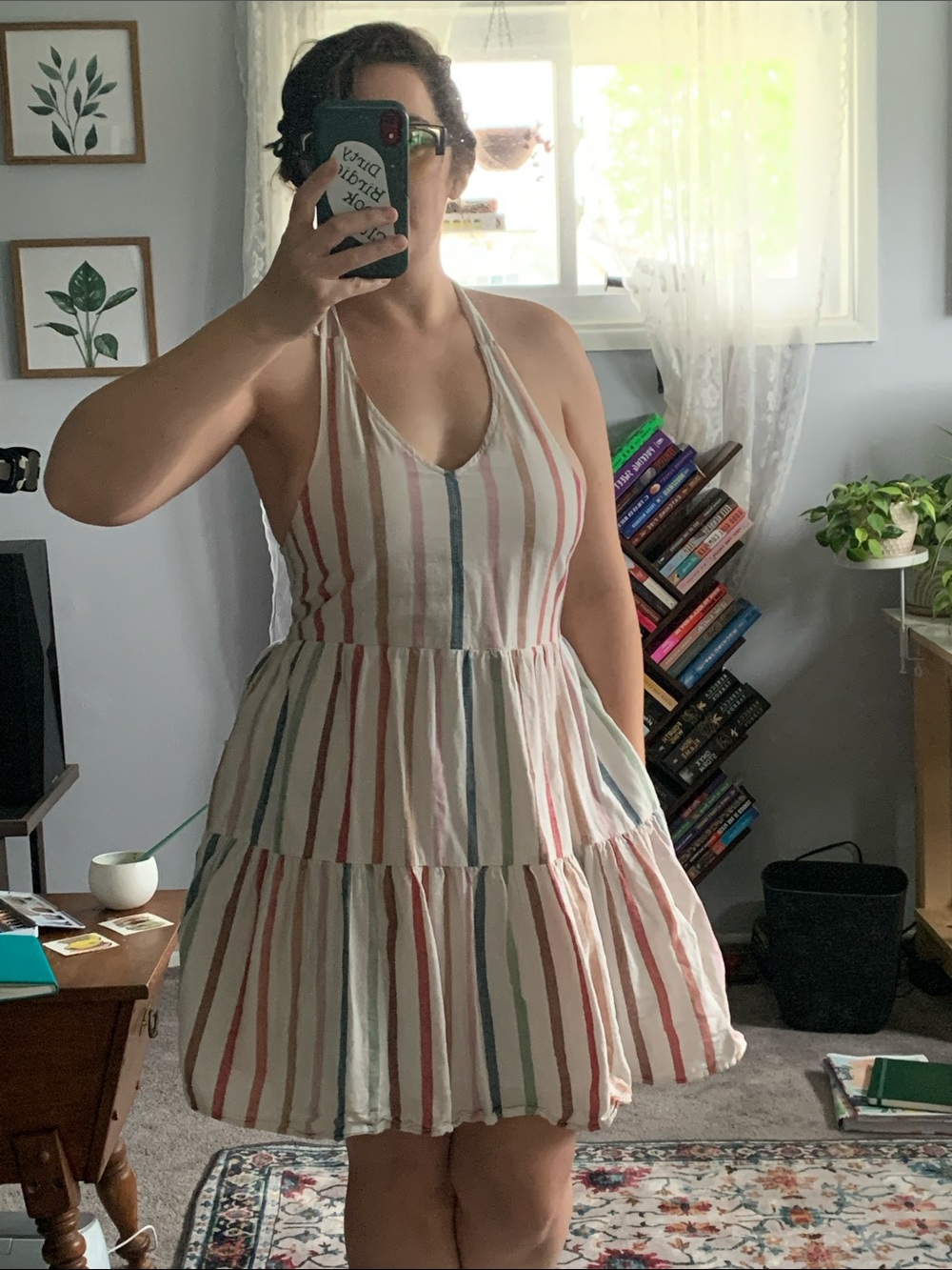 American Eagle Outfitters White Dress with Muted Multi color Stripes